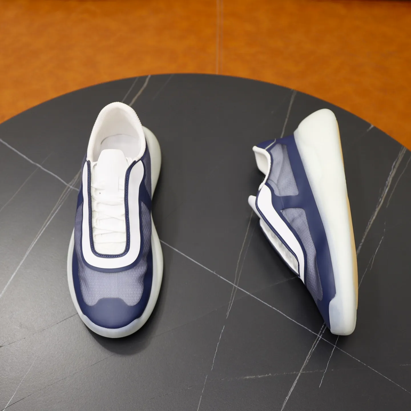 Men's Shoes 💰760💰 PRADA America's Cup Recycled Nylon and Bike Fabric Sneakers Practical and innovative, these regenerated nylon sneakers are modern, with lightweight soles and minimalist details. The upper is decorated with temperature-locking adhesive tape, screen-printed ADA logo, nylon loop shoelaces, T sole, made of ultra-light foam rubber filling material, rubber pattern texture, sole height: 40 mm, removable fabric-covered insole, Size 39-44